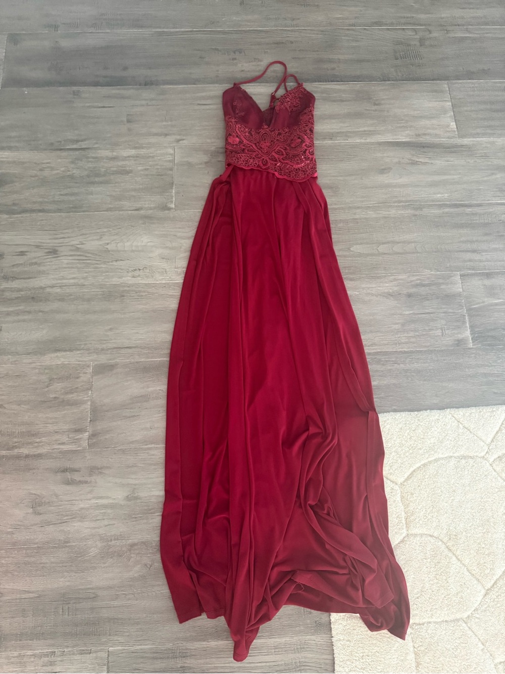 Lucy in the Sky Burgundy Lace-Accented Maxi Dress